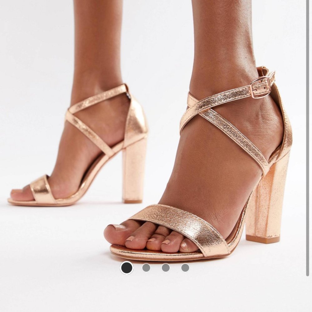 Dressy Block Heel Sandals - Rose Gold